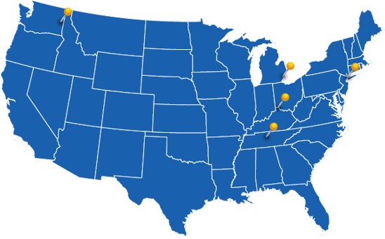 A map of the United States with pins on the states where the grant awardees are located.